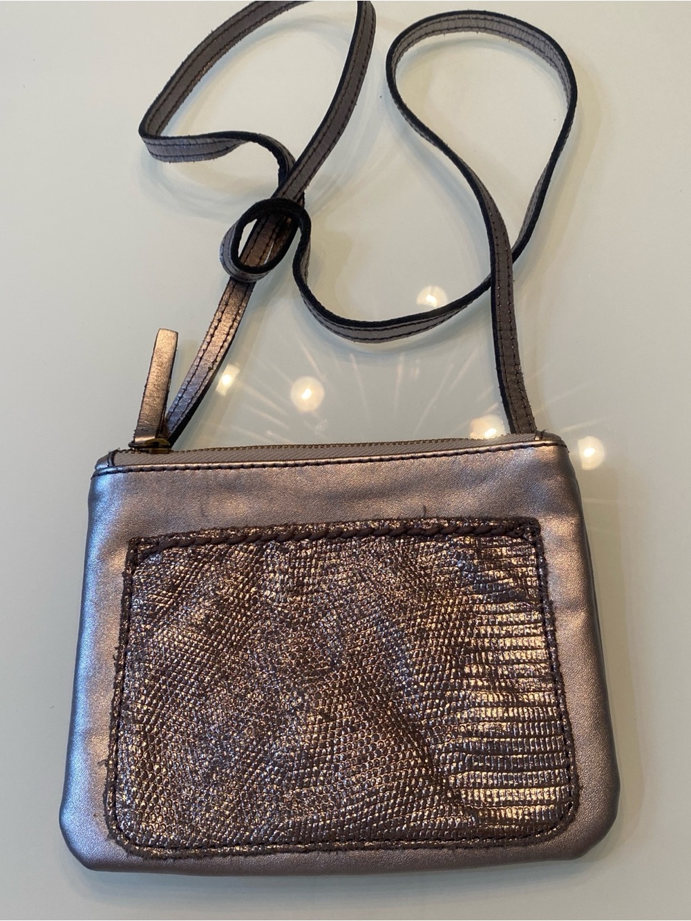 49 Square Miles Metallic Pewter Leather Crossbody Mini Bag